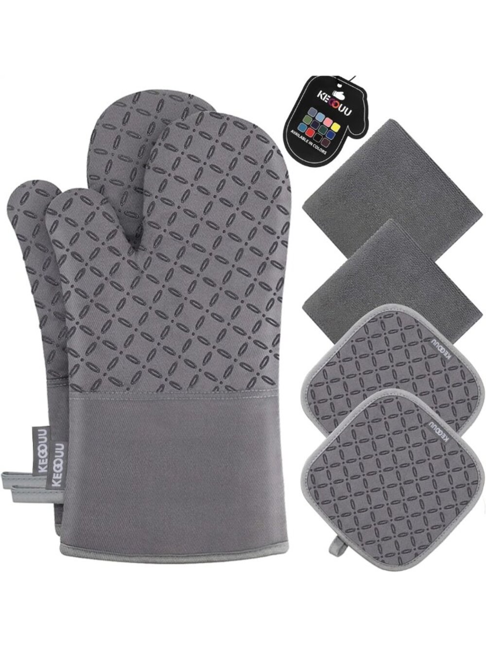 6-Piece High Heat Resistant Oven Mitts & Pot Holders Set - Extra Long, Non-Slip